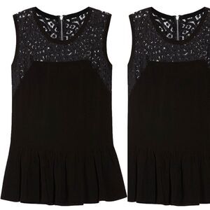 💙 Rebecca Taylor Lace and Silk Peplum Top